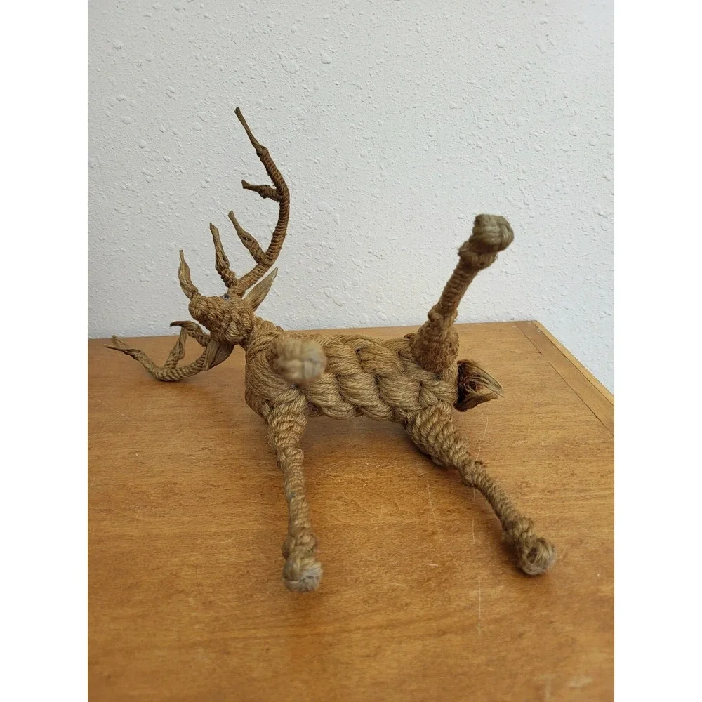 Jute Rope Buck Deer‎ Figure African Jungle Safari Animal Natural Horned Statue
